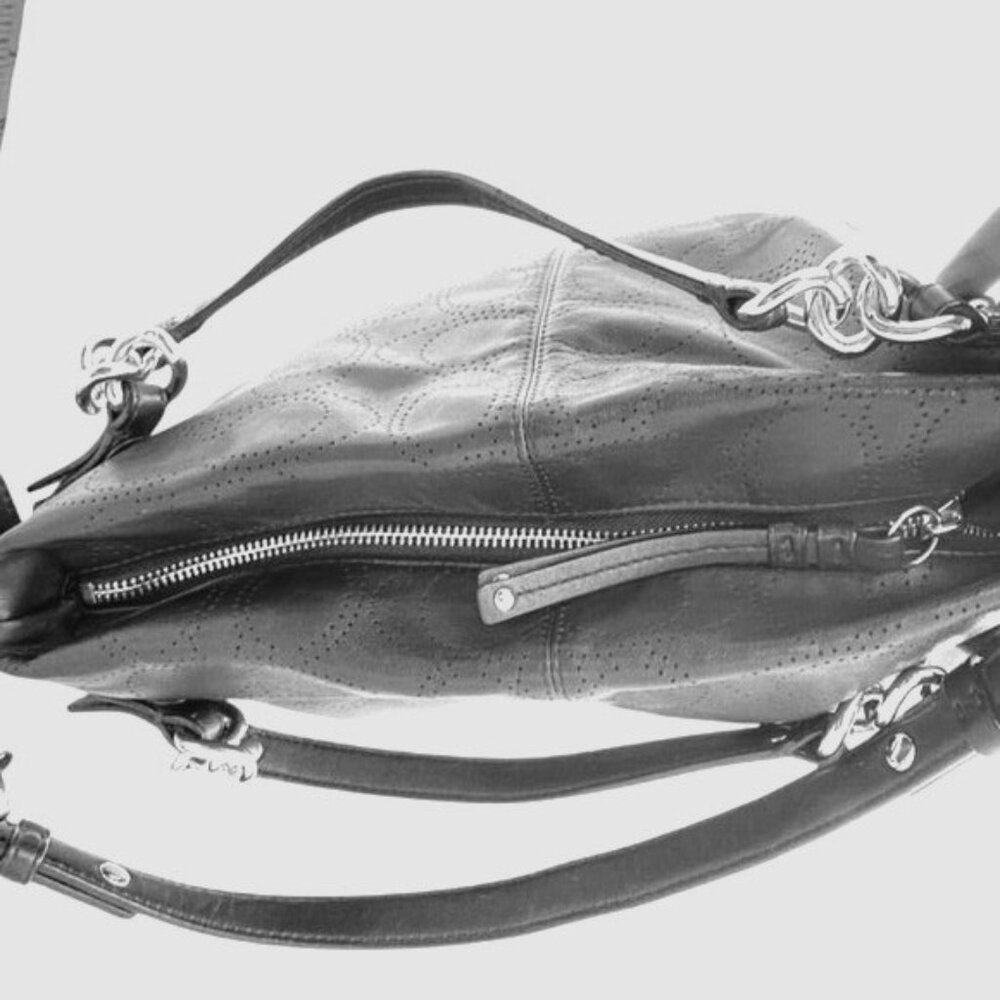 Coach 2011 Brooke Black Signature Perforated Leather Convertible Hobo Bag Silver - Picture 4 of 12